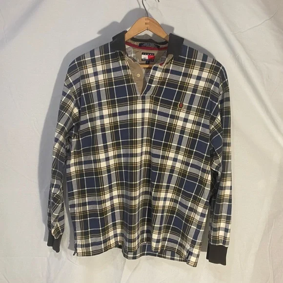 🎉2/$30 Tommy Hilfiger Vintage Plaid LongSleeve Polo Shirt Men's Large Pullover - Picture 7 of 14